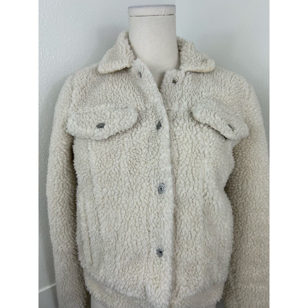 Abercrombie & Fitch Cropped Sherpa Trucker Jacket White XS - Picture 3 of 8